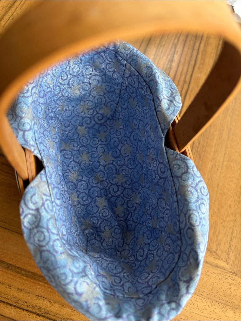 Longaberger Natural Wood Basket with Blue Fabric Liner